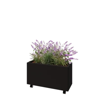 Čelična tegla za cvijeće - Pravokutnik - 80 x 30 x 40 cm - RAL9005 mat (crna) - S donjom pločom - S kotačima