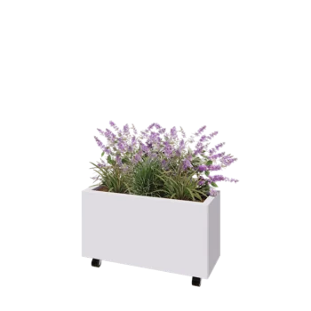 Čelična tegla za cvijeće - Pravokutnik - 80 x 30 x 40 cm - RAL9010 mat (bijela) - S donjom pločom - S kotačima