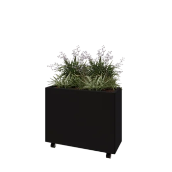 Čelična tegla za cvijeće - Pravokutnik - 80 x 30 x 60 cm - RAL9005 mat (crna) - S donjom pločom - S kotačima