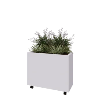 Čelična tegla za cvijeće - Pravokutnik - 80 x 30 x 60 cm - RAL9010 mat (bijela) - S donjom pločom - S kotačima