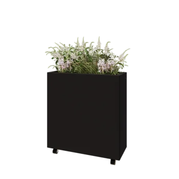 Čelična tegla za cvijeće - Pravokutnik - 80 x 30 x 80 cm - RAL9005 mat (crna) - S donjom pločom - S kotačima