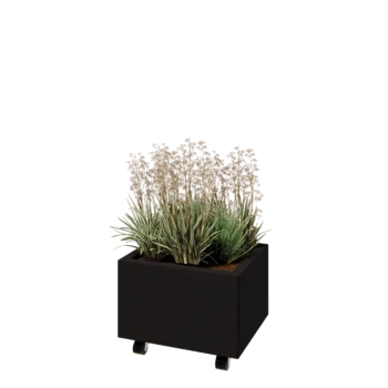 Čelična tegla za cvijeće - Pravokutnik - 50 x 40 x 30 cm - RAL9005 mat (crna) - S donjom pločom - S kotačima