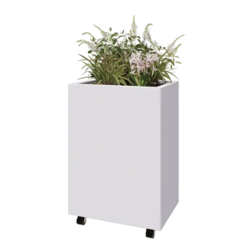 Čelična tegla za cvijeće - Pravokutnik - 60 x 40 x 80 cm - RAL9010 mat (bijela) - S donjom pločom - S kotačima