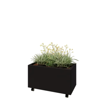 Čelična tegla za cvijeće - Pravokutnik - 80 x 40 x 40 cm - RAL9005 mat (crna) - S donjom pločom - S kotačima
