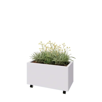 Čelična tegla za cvijeće - Pravokutnik - 80 x 40 x 40 cm - RAL9010 mat (bijela) - S donjom pločom - S kotačima