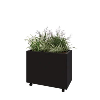 Čelična tegla za cvijeće - Pravokutnik - 80 x 40 x 60 cm - RAL9005 mat (crna) - S donjom pločom - S kotačima
