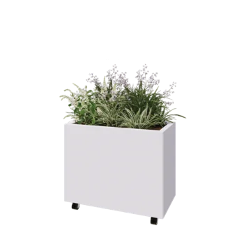 Čelična tegla za cvijeće - Pravokutnik - 80 x 40 x 60 cm - RAL9010 mat (bijela) - S donjom pločom - S kotačima