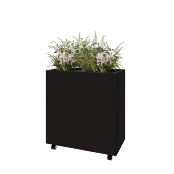 Čelična tegla za cvijeće - Pravokutnik - 80 x 40 x 80 cm - RAL9005 mat (crna) - S donjom pločom - S kotačima