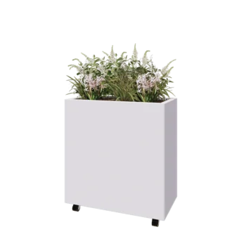 Čelična tegla za cvijeće - Pravokutnik - 80 x 40 x 80 cm - RAL9010 mat (bijela) - S donjom pločom - S kotačima
