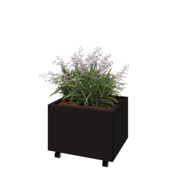Čelična tegla za cvijeće - Pravokutnik - 60 x 50 x 40 cm - RAL9005 mat (crna) - S donjom pločom - S kotačima