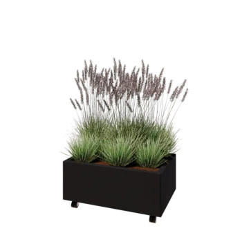 Čelična tegla za cvijeće - Pravokutnik - 80 x 50 x 30 cm - RAL9005 mat (crna) - S donjom pločom - S kotačima