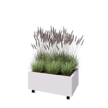 Čelična tegla za cvijeće - Pravokutnik - 80 x 50 x 30 cm - RAL9010 mat (bijela) - S donjom pločom - S kotačima