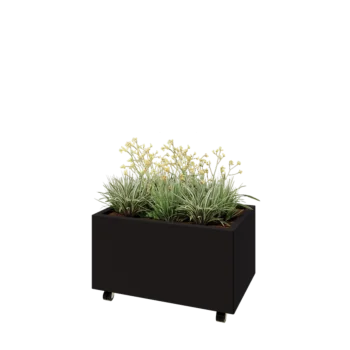 Čelična tegla za cvijeće - Pravokutnik - 80 x 50 x 40 cm - RAL9005 mat (crna) - S donjom pločom - S kotačima