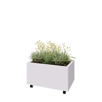 Čelična tegla za cvijeće - Pravokutnik - 80 x 50 x 40 cm - RAL9010 mat (bijela) - S donjom pločom - S kotačima