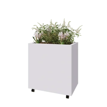 Čelična tegla za cvijeće - Pravokutnik - 80 x 50 x 80 cm - RAL9010 mat (bijela) - S donjom pločom - S kotačima