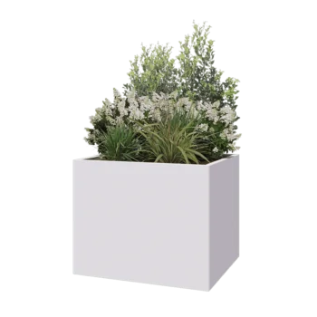 Čelična tegla za cvijeće - Pravokutnik - 100 x 80 x 80 cm - RAL9010 mat (bijela) - S donjom pločom