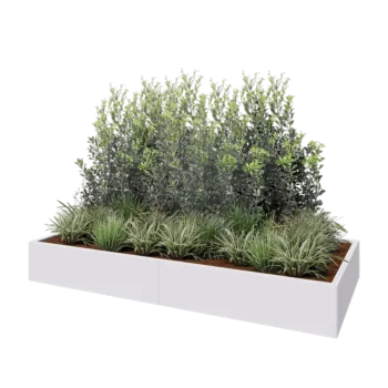 Čelična tegla za cvijeće XXL - Pravokutnik - 240 x 100 x 30 cm - RAL9010 mat (bijela) - S donjom pločom