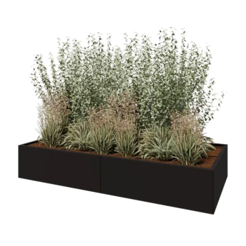 Čelična tegla za cvijeće XXL - Pravokutnik - 240 x 100 x 40 cm - RAL9005 mat (crna) - S donjom pločom