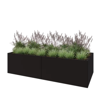 Čelična tegla za cvijeće XXL - Pravokutnik - 240 x 100 x 60 cm - RAL9005 mat (crna) - S donjom pločom