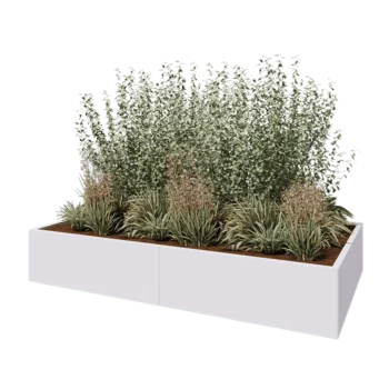 Čelična tegla za cvijeće XXL - Pravokutnik - 240 x 120 x 40 cm - RAL9010 mat (bijela) - S donjom pločom