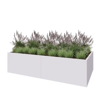Čelična tegla za cvijeće XXL - Pravokutnik - 240 x 120 x 60 cm - RAL9010 mat (bijela) - S donjom pločom