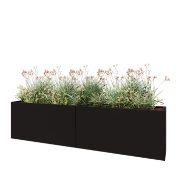 Čelična tegla za cvijeće XXL - Pravokutnik - 240 x 40 x 60 cm - RAL9005 mat (crna) - S donjom pločom