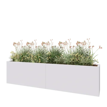 Čelična tegla za cvijeće XXL - Pravokutnik - 240 x 40 x 60 cm - RAL9010 mat (bijela) - S donjom pločom