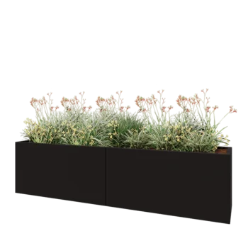 Čelična tegla za cvijeće XXL - Pravokutnik - 240 x 50 x 60 cm - RAL9005 mat (crna) - S donjom pločom