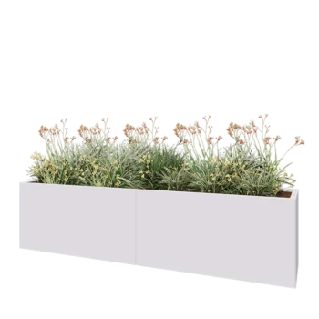 Čelična tegla za cvijeće XXL - Pravokutnik - 240 x 50 x 60 cm - RAL9010 mat (bijela) - S donjom pločom