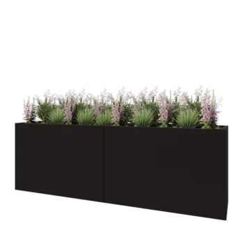 Čelična tegla za cvijeće XXL - Pravokutnik - 240 x 50 x 80 cm - RAL9005 mat (crna) - S donjom pločom