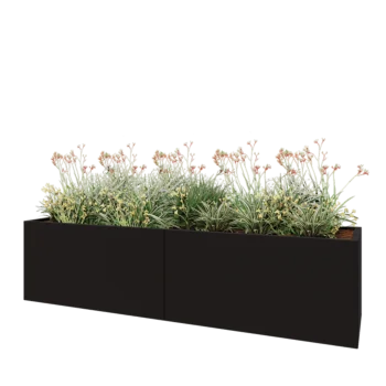 Čelična tegla za cvijeće XXL - Pravokutnik - 240 x 60 x 60 cm - RAL9005 mat (crna) - S donjom pločom