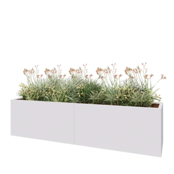 Čelična tegla za cvijeće XXL - Pravokutnik - 240 x 60 x 60 cm - RAL9010 mat (bijela) - S donjom pločom