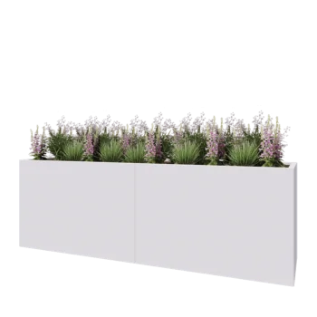 Čelična tegla za cvijeće XXL - Pravokutnik - 240 x 60 x 80 cm - RAL9010 mat (bijela) - S donjom pločom