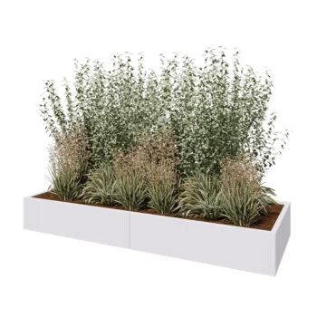 Čelična tegla za cvijeće XXL - Pravokutnik - 240 x 80 x 30 cm - RAL9010 mat (bijela) - S donjom pločom