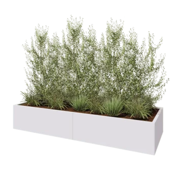 Čelična tegla za cvijeće XXL - Pravokutnik - 240 x 80 x 40 cm - RAL9010 mat (bijela) - S donjom pločom