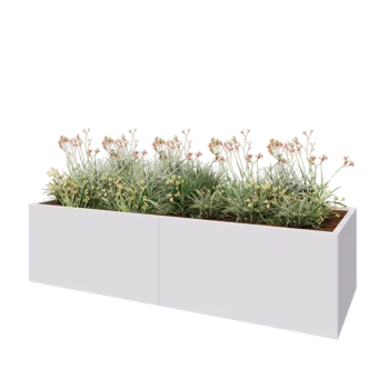 Čelična tegla za cvijeće XXL - Pravokutnik - 240 x 80 x 60 cm - RAL9010 mat (bijela) - S donjom pločom