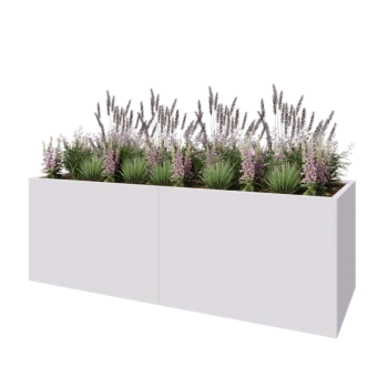Čelična tegla za cvijeće XXL - Pravokutnik - 240 x 80 x 80 cm - RAL9010 mat (bijela) - S donjom pločom