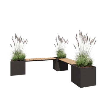 Čelična tegla za cvijeće - Kvadrat - Kutni raspored - 221,2 x 221,2 x 50 cm - RAL7016 mat (antracit siva) - Bez donje ploče - S klupicom